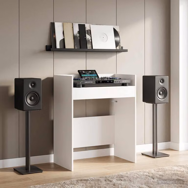 vidaXL Tavolo DJ Bianco in Legno MDF L: 62 cm, P: 45 cm, H: 102 cm