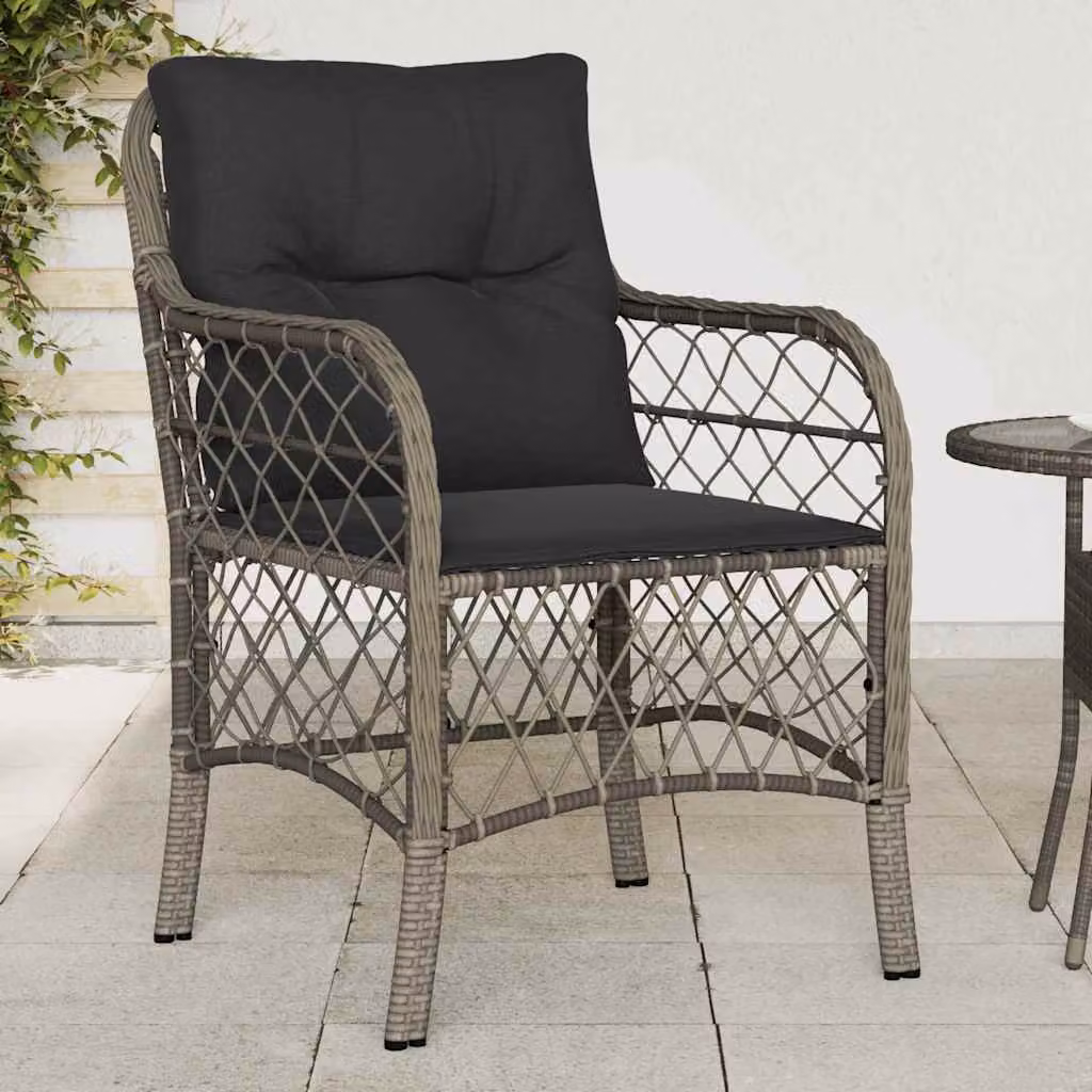 Set di 2 sedie da giardino vidaXL in polyrattan grigio con cuscini in tessuto resistente ai raggi UV