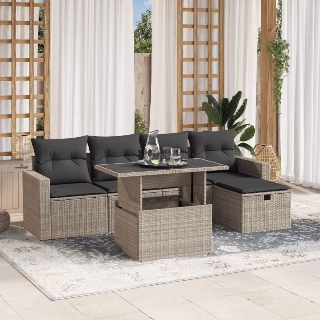 Maison Exclusive - Set Divano da Giardino 6pz con Cuscini Grigio Chiaro Polyrattan