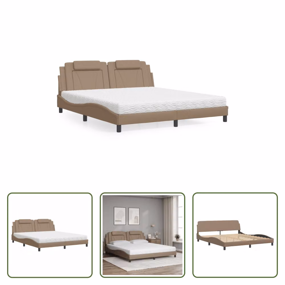 The Living Store Letto con materasso cappuccino-marrone 180x200 cm in ecopelle