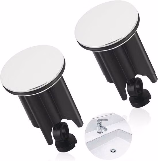 Tappo doppio per vasca da bagno e scarico della vasca, adatto a tutti i lavabi e bidet standard.