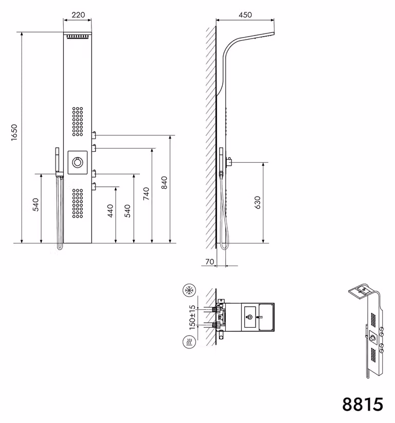 Pannello doccia Sistema doccia 8815 - Cromo - Acciaio inossidabile - Termostato SEDAL
