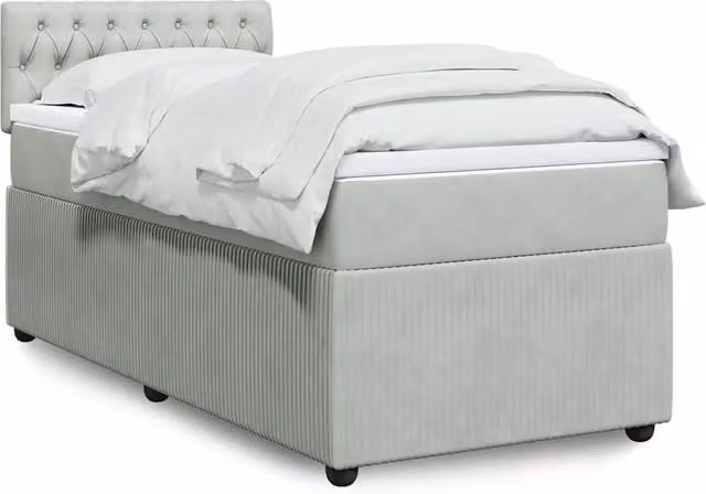 Letto a molle con materasso ibrido vidaXL in velluto grigio e bianco L: 100 cm, P: 200 cm