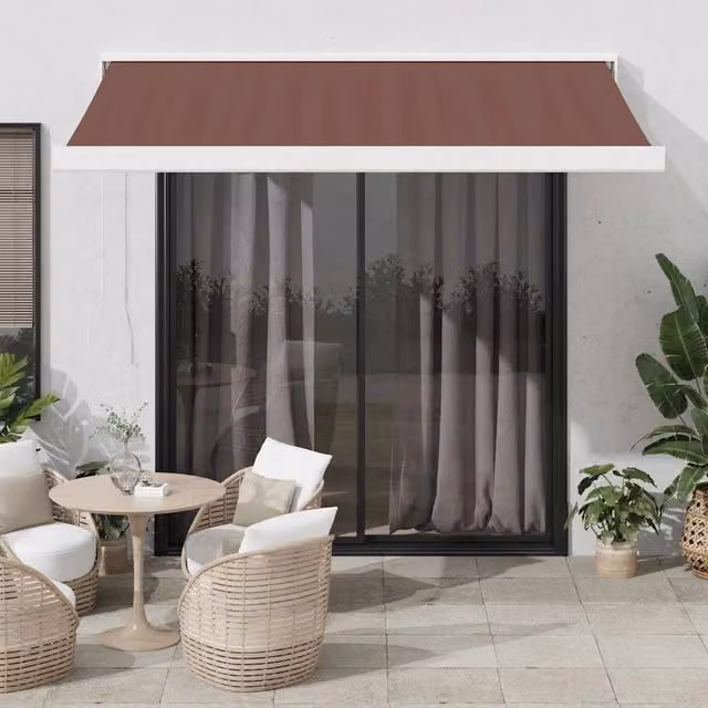Tenda da Sole Retrattile Automatica con Motore vidaxl, Colore Marrone e Bianco, L: 350 cm, P: 250 cm – 1