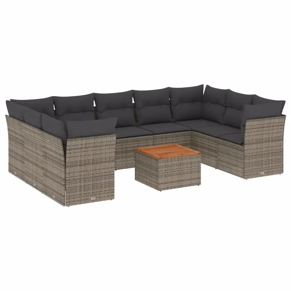 Set Divano da Giardino vidaXL 10 pz a Forma a L con Cuscini Grigio in Polyrattan e Legno di Acacia – 2