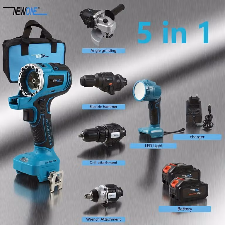 Set combinato elettrico 5-in-1: multigruppo, trapano avvitatore a batteria, smerigliatrice, martello demolitore
