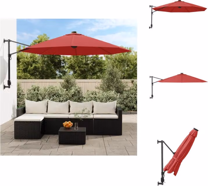 vidaXL Ombrellone da parete, colore rosso acceso, 290 cm - Ombrelloni e protezioni solari