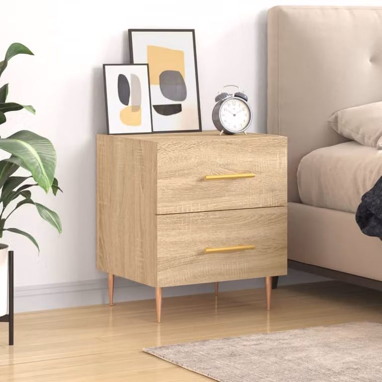 Comodino moderno vidaXL in legno e metallo, colore rovere sonoma, L 40 cm x P 35 cm x H 47,5 cm