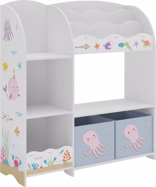 Scaffale dal design senza tempo per soggiorno camera da letto mobiletto per bambini con motivo oceano 100 x 93 x 30 cm bianco grigio 03_0011210