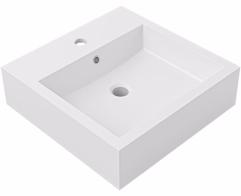 CERANO - Lavabo in marmo colato Esme - con troppopieno - bianco opaco - 45x45 cm