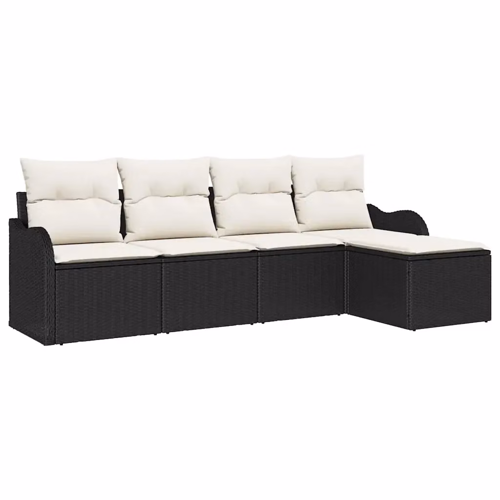 vidaXL Set Divano da Giardino a L in Polyrattan Nero con Cuscini e Ottoman per Esterno – 2