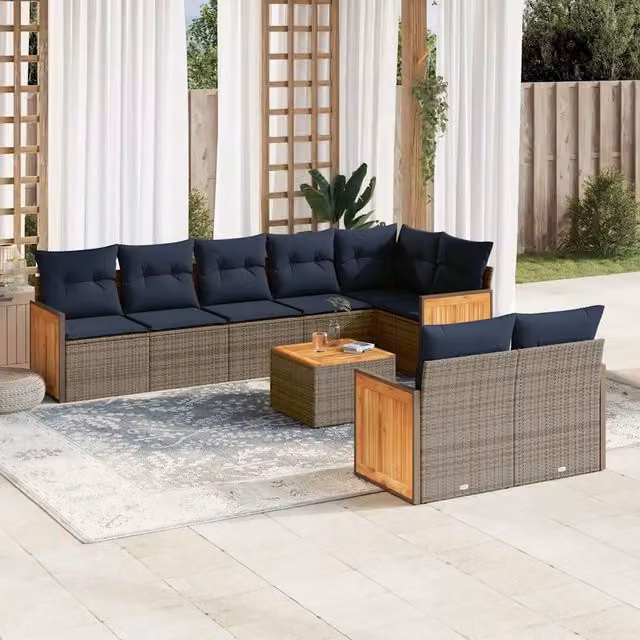 Set Divani da Giardino 9 pz con Cuscini Grigio in Polyrattan 3227839