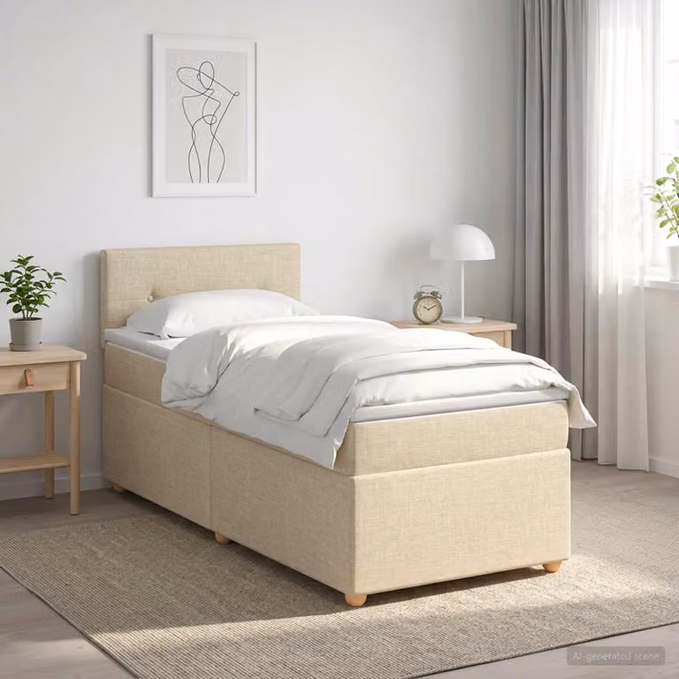 Letto box spring con materasso ibrido vidaXL in tessuto beige e bianco, L/P/H: 90 x 200 cm