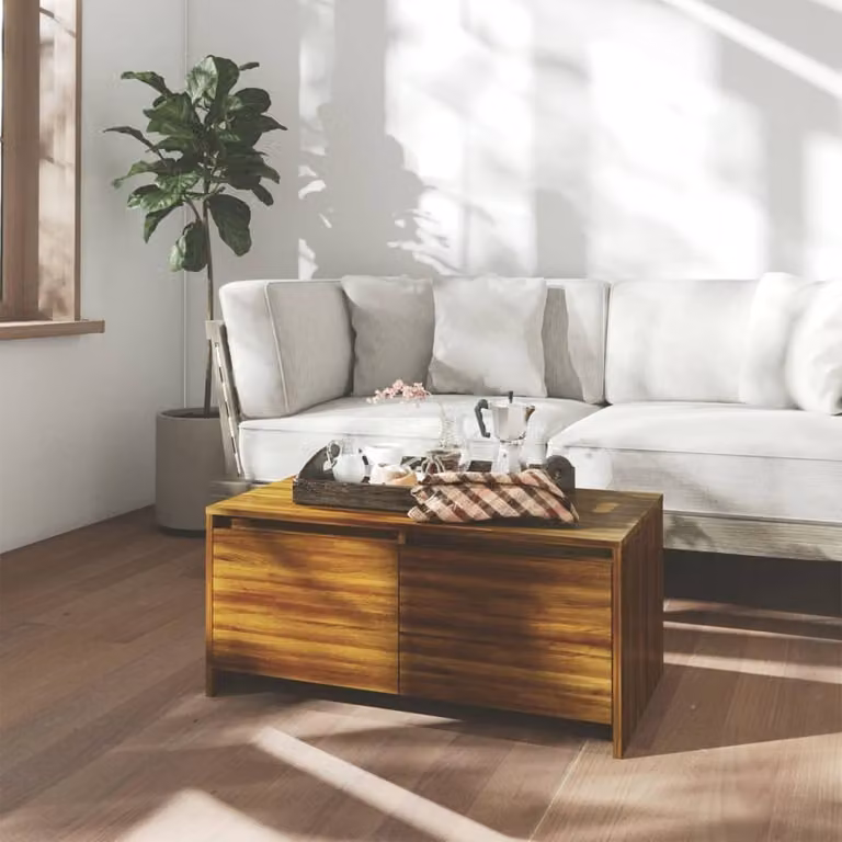 Tavolino The Living Store in rovere marrone 90x50x41,5 cm materiale in legno