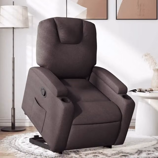 Poltrona Alzapersona Reclinabile con Assistenza Elettrica vidaXL in Tessuto Marrone con Braccioli – 1