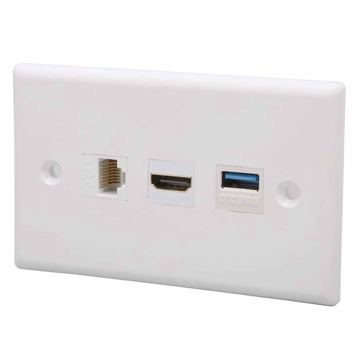 Piastra a muro HDMI con 3 porte, CAT6, USB3.0, piastra di connessione senza saldature, piastra multimediale per montaggio a muro