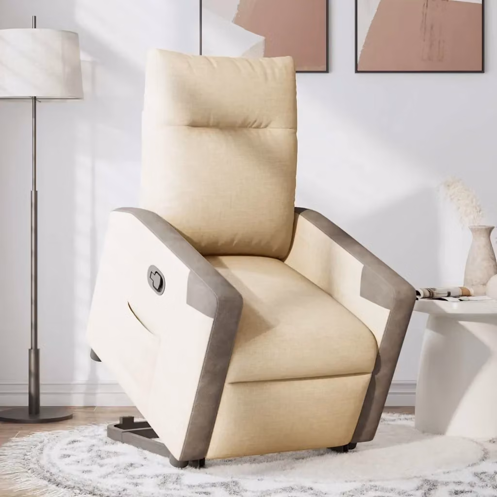 Poltrona Alzapersona Reclinabile con Assistenza Elettrica vidaXL in Tessuto Beige o Grigio per Anziani con Braccioli e Struttura in Metallo e Legno – 2