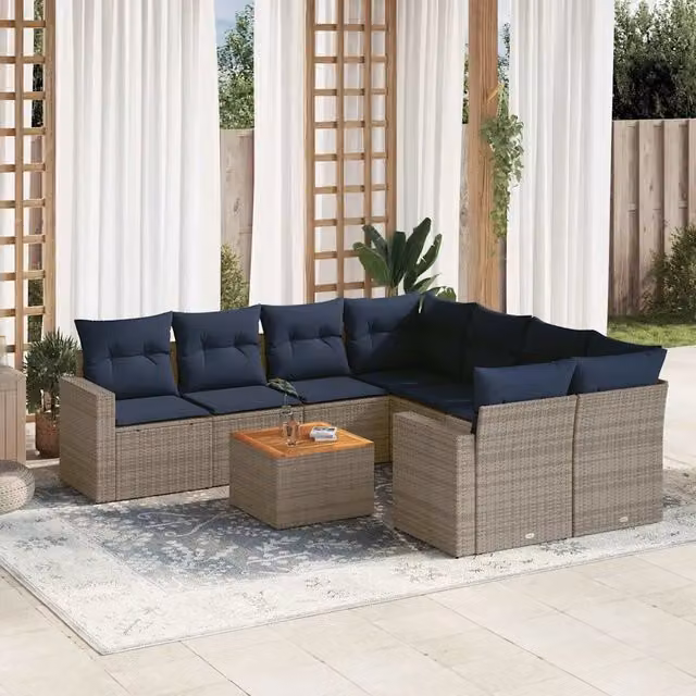 Set Divani da Giardino 9 pz con Cuscini Grigio in Polyrattan 3256383