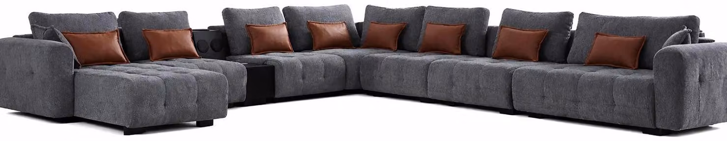 Divano ad angolo a forma di U, moderno, grigio, di design, elegante, confortevole, in tessuto