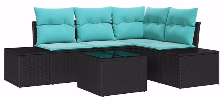 Set da giardino composto da 5 pezzi, colore nero, realizzato in rattan sintetico