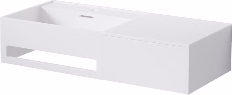 Steinberg Série 443 lavabo mural, tiroir à droite, porte-serviette à gauche, 900x400x200mm, 1 trou pour robinet, avec trop-plein, SOLIDSurface, 4437200W, 4437200W