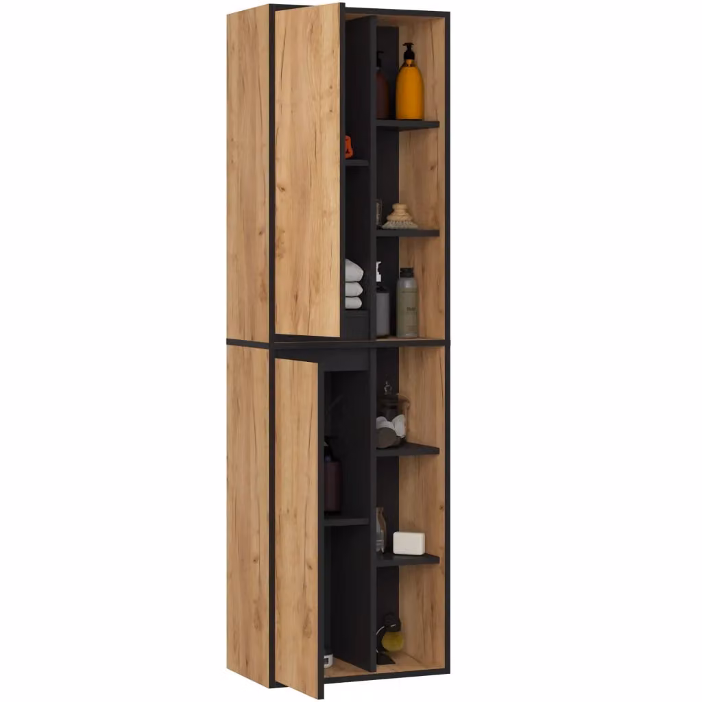 Colonna bagno sospesa VAMI Rovere Craft Nero con 2 ante, L: 50 cm, P: 30 cm, H: 170 cm – 2