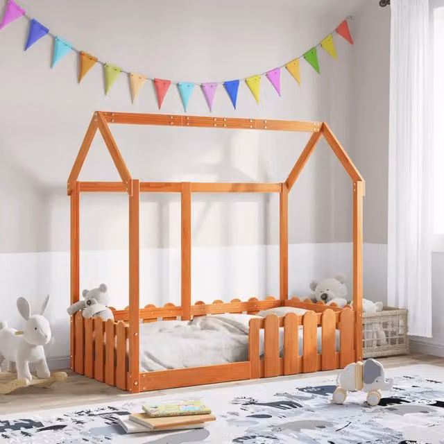 Giroletto Casetta Bambini-Struttura Letto Bambini Marrone Cera 70x140 cm Massello Pino 173688