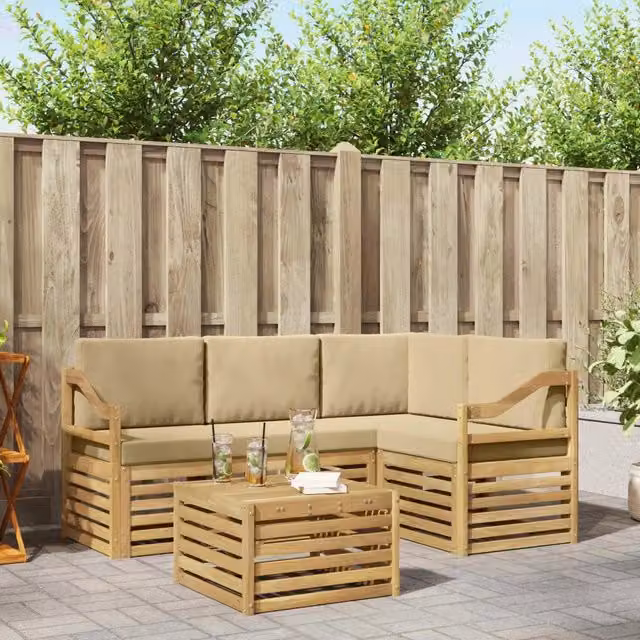 Set di divani da esterno 5 pz Bianco e Beige Poliestere 3391813