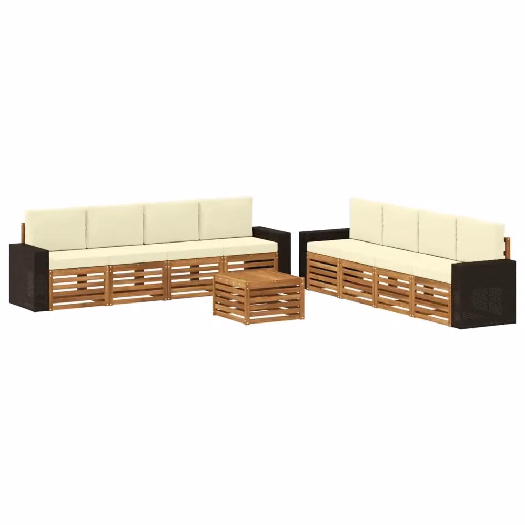 Set di divani da esterno vidaXL a forma di U in legno di acacia con tavolino e cuscini, colore beige – 2