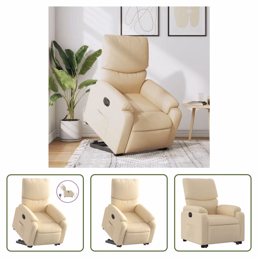 The Living Store Poltrona relax con supporto elettrico in tessuto crema
