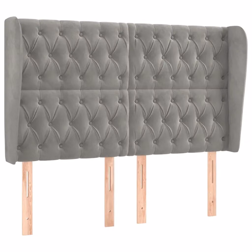 Testiera ad orecchio vidaXL in velluto grigio con struttura in legno e MDF, L: 163 cm, P: 23 cm, H: 118/128 cm – 2