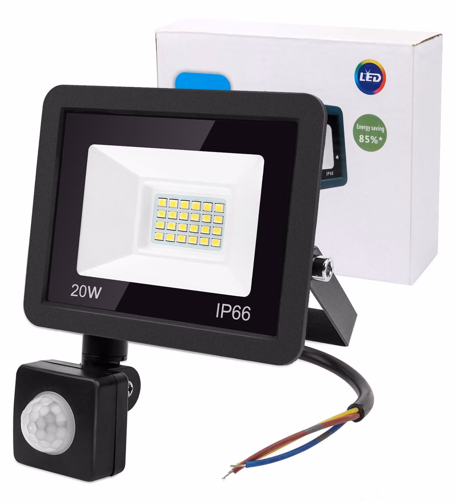 Faretto LED da 20W con sensore di movimento, grado di protezione IP66, 1600 lumen, 6500K, per uso esterno