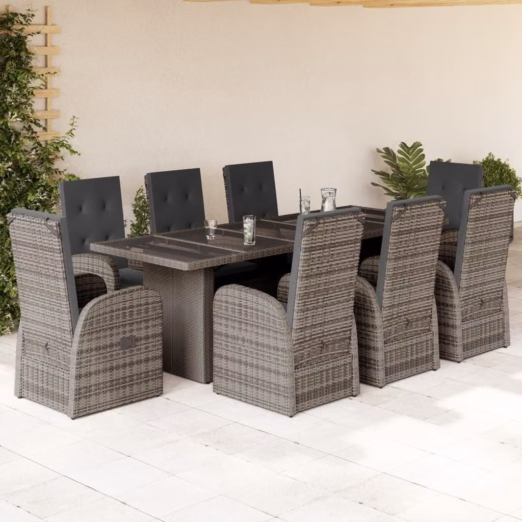 Maison Exclusive - Set da Pranzo da Giardino 9 pz con Cuscini in Polyrattan Grigio