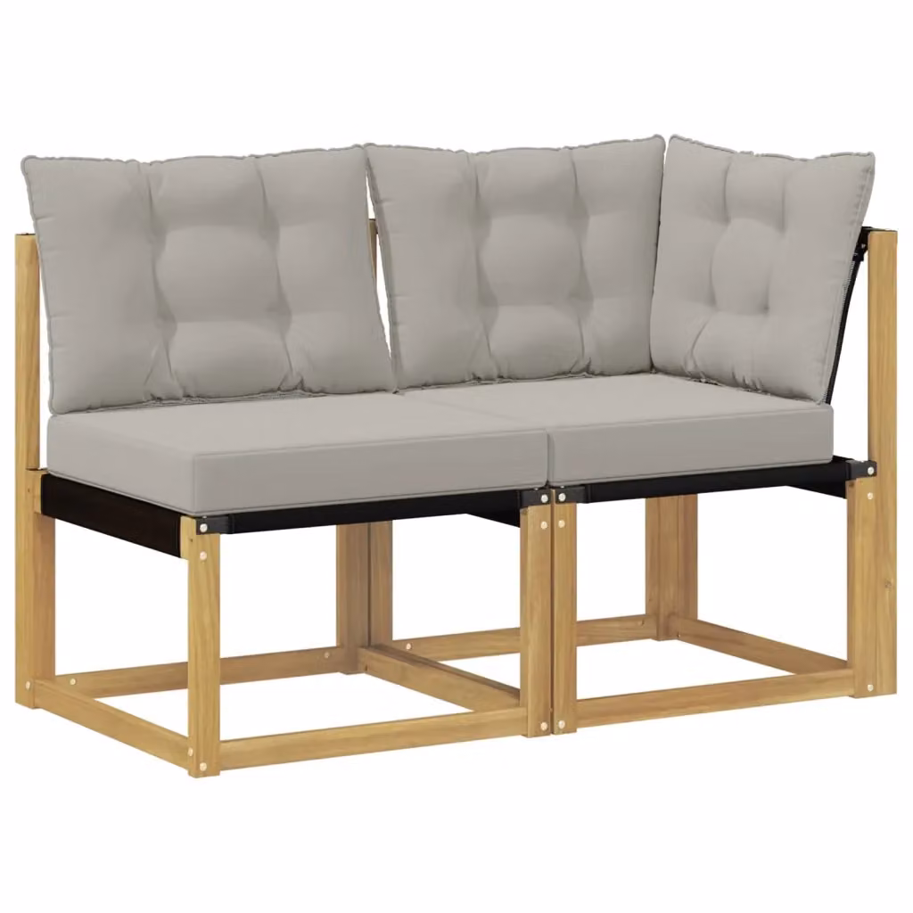 Set di 2 pezzi divano modulare angolare da esterno vidaXL in legno di acacia e tessuto bianco e grigio con design moderno per giardino, balcone o terrazza – 2