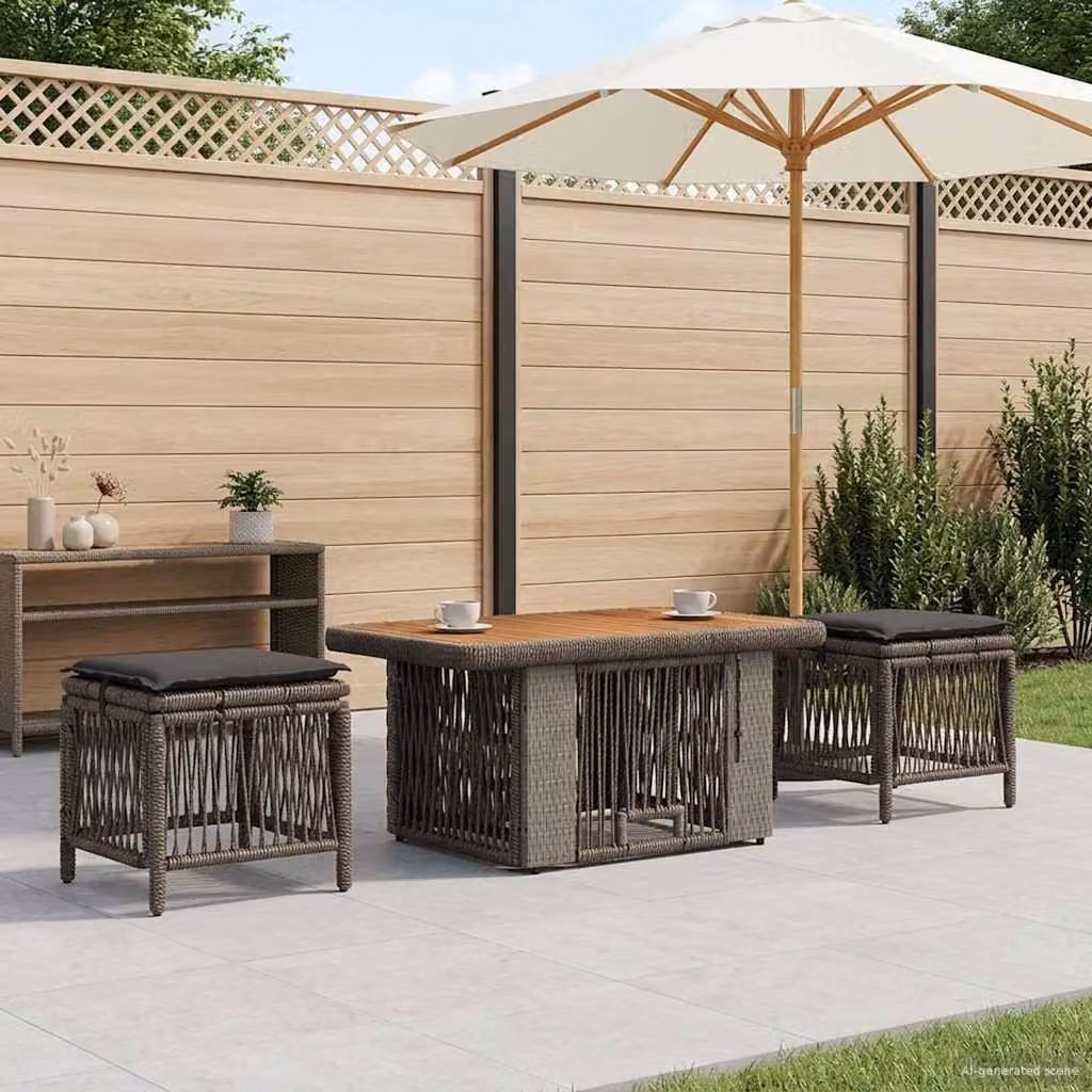Set da pranzo per giardino e balcone vidaXL in rattan e legno di acacia grigio, composto da 3 pezzi