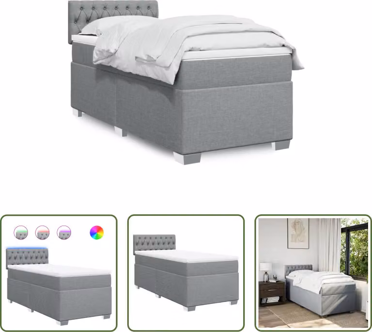 The Living Store Letto a molle con materasso grigio chiaro 80x200 cm in tessuto