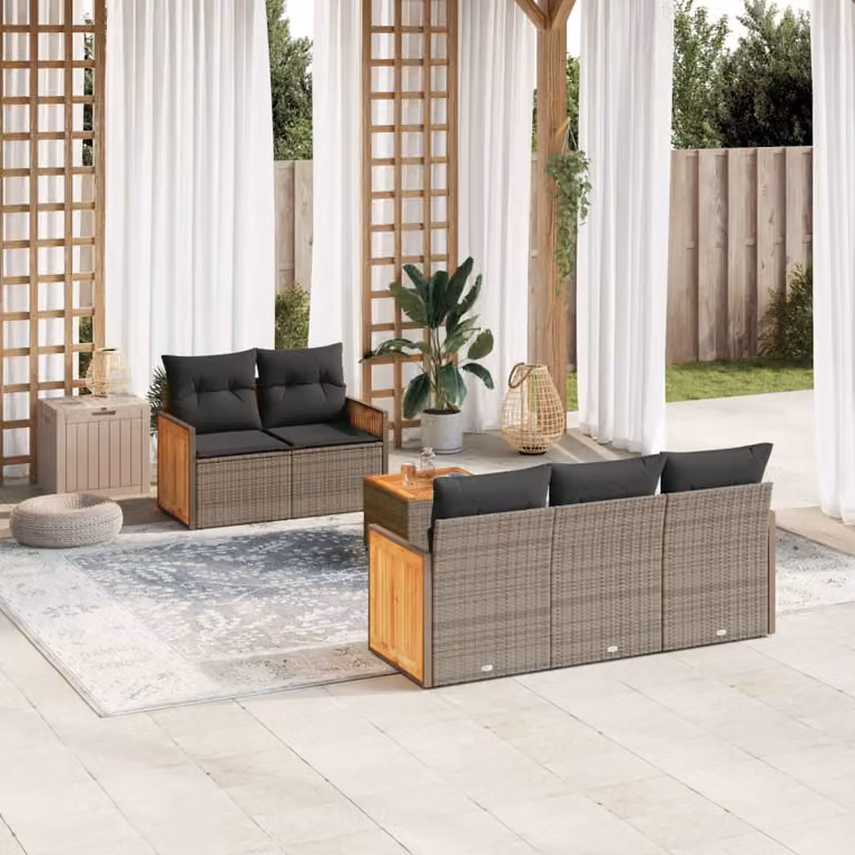 vidaXL Set Divano da Giardino 6 pz in Polyrattan Grigio con Cuscini e Tavolino