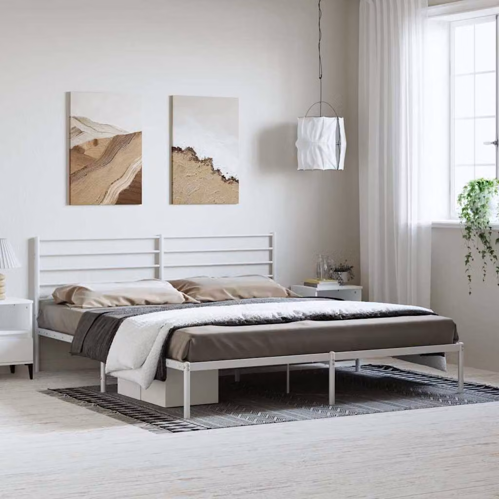 vidaXL Giroletto con Testiera in Metallo Bianco L: 198 cm, P: 207 cm, H: 90 cm