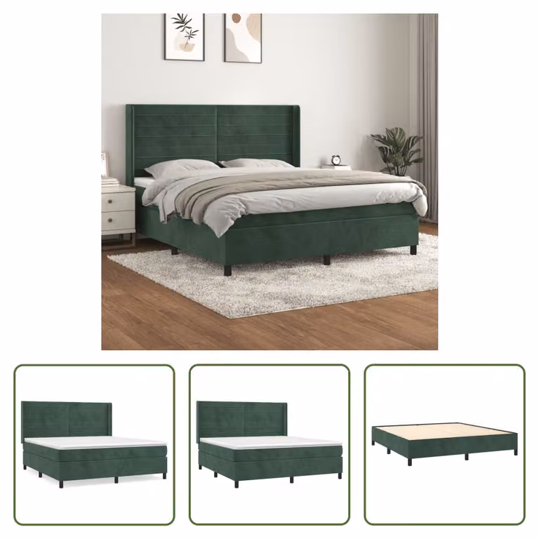 The Living Store Letto a molle con materasso verde scuro 180x200 cm in velluto