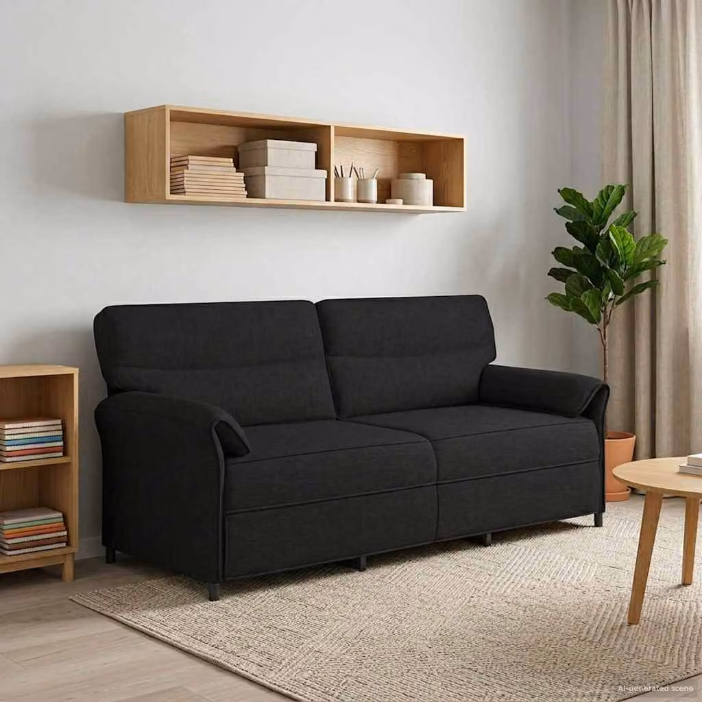 Divano 3 posti moderno vidaXL in tessuto nero con struttura in metallo L: 198 cm, P: 83 cm, H: 95 cm