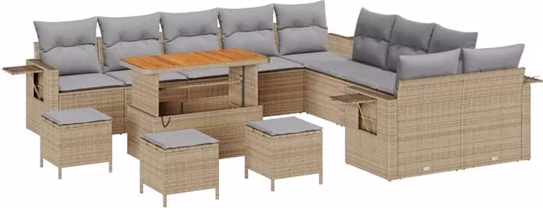Set Divano da Giardino 14 pcs Beige polyrattan