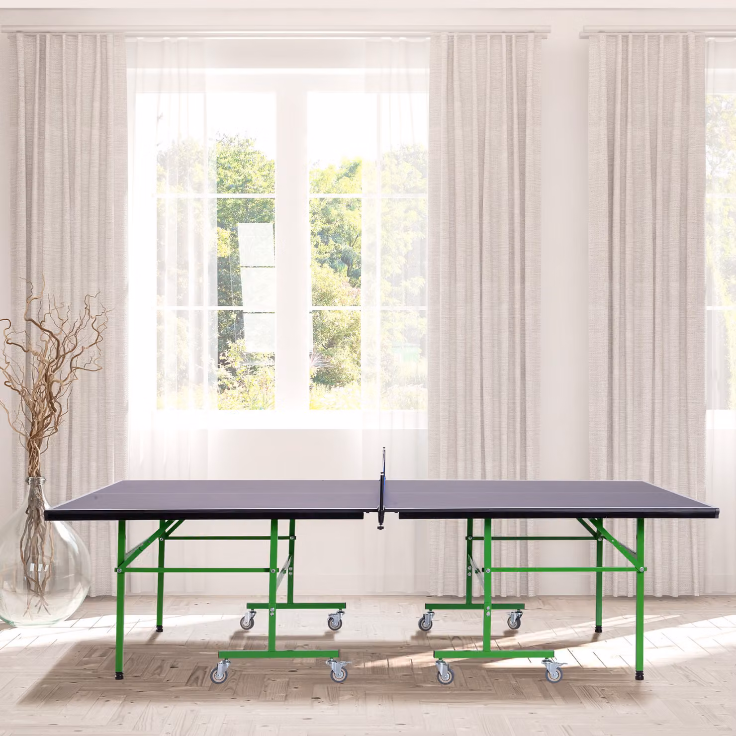 Tavolo da ping pong pieghevole HOMCOM con ruote, verde e viola, per uso interno ed esterno – 2