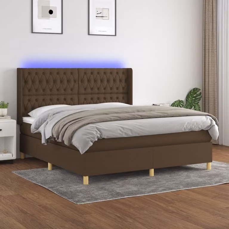 Letto con Materasso a Molle e Illuminazione LED vidaXL, Marrone Scuro, L/P/H: 160 x 200 x 128 cm