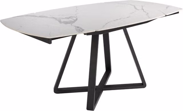 Tavolo da pranzo allungabile Angel Cerdà con piano ovale in ceramica lucida e base in metallo nero