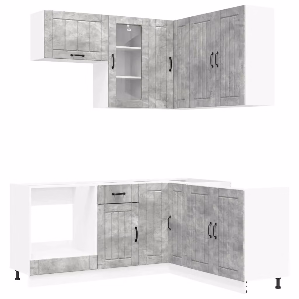 Unità cucina vidaXL 8 pezzi in stile minimalista con ante in vetro, colore grigio, in legno MDF – 2