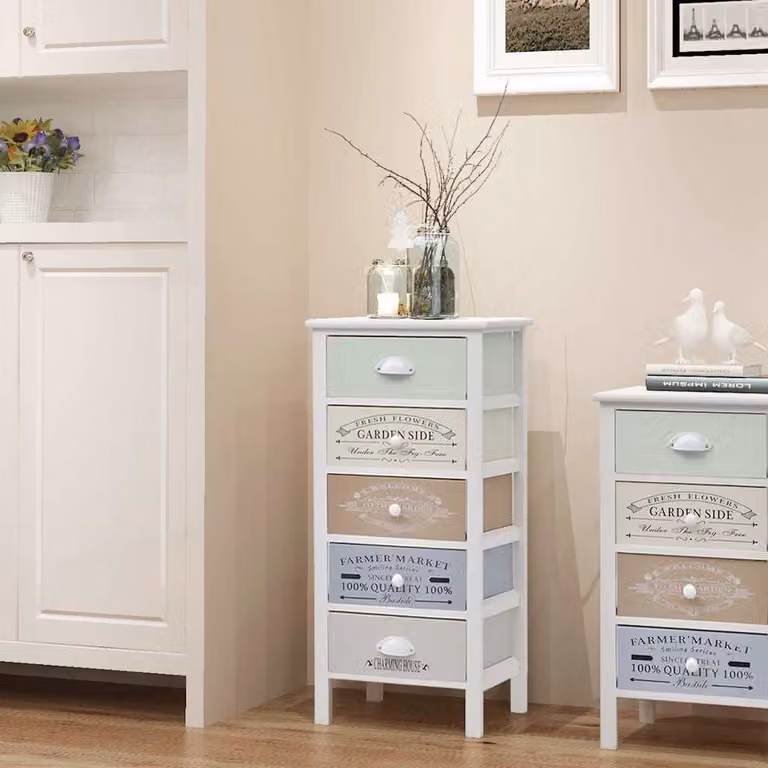 vidaXL Carrello in Stile Francese con 5 Cassetti in Legno Bianco Multicolore