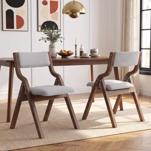 Set di 2 sedie da pranzo pieghevoli 49x55x81 cm in legno grigio e lino