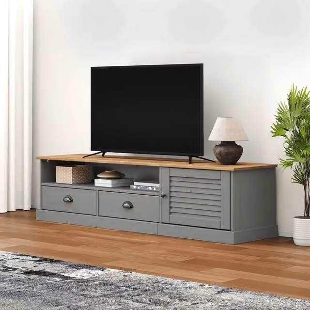 Mobile Porta TV VIGO vidaXL in Legno di Pino Massello Grigio L: 156 cm, P: 40 cm, H: 40 cm