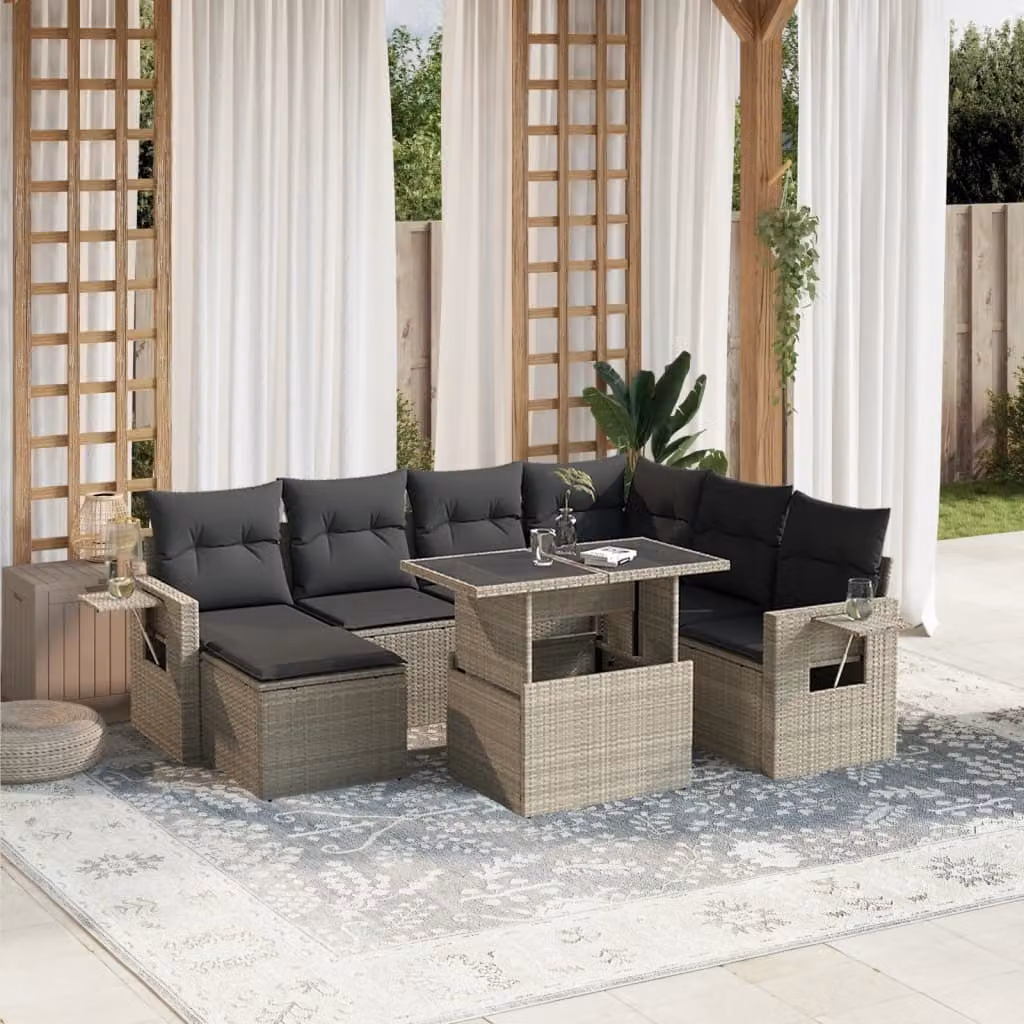 Maison Exclusive - Set Divano da Giardino 8pz con Cuscini Grigio Chiaro Polyrattan