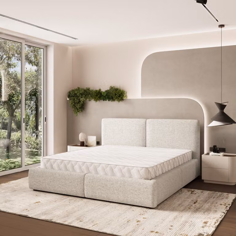 Masseno Letto imbottito FELURO 180x200 cm, Letto imbottito con giroletto - crema, NEVE 02